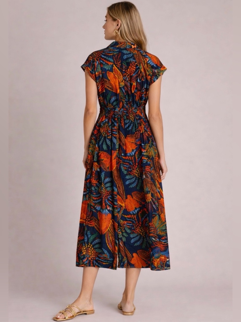 Live 4 Truth Navy Tropical Midi Shirt Dress~Button-Up Resort Duster Style ~ XL - Picture 2 of 12